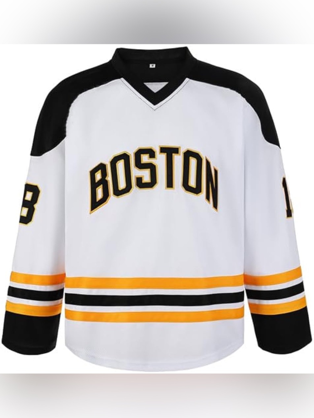 Boston White & Black Stripe Men's Hockey Sweater